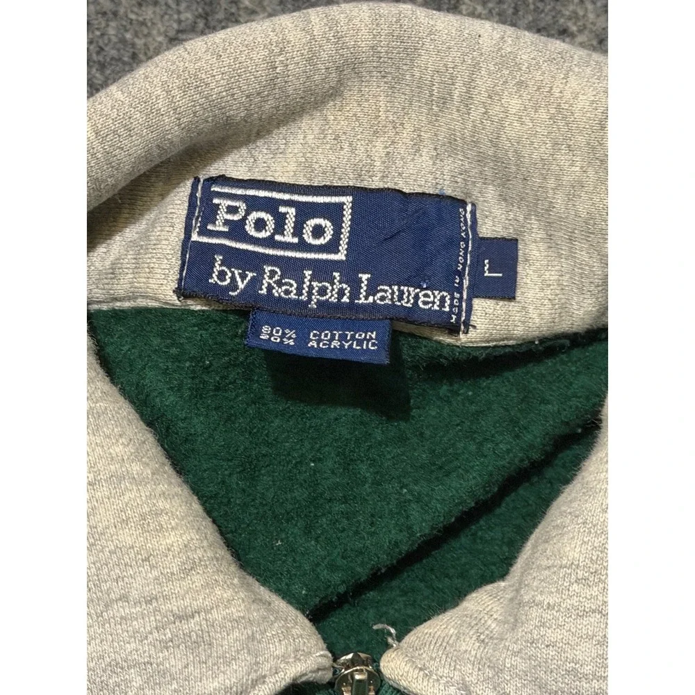 Vintage Polo Ralph Lauren Quarter Zip Sweatshirt Green Crest Patch Mens Large
